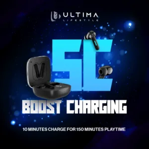 Ultima Blaze Gaming Earbuds with ANC | 42 Hours Playtime | 4 Mics with ENC | 15 Meters Range | Dual Tone with Blazing LEDs | Rampage Mode (40 MS) | IPX4 Rated | 5C BOOST Charging Wireless Earbuds