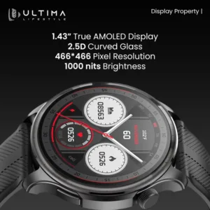 Ultima Watch Circle 2.0 Smartwatch |In-build ChatGPT | 3ATM Waterproof | 1.43 TRU AMOLED Display | 2.5D Curved Glass | 100+ Sports Modes | BT Calling | Super Slim with Premium Zinc Alloy Frame Smart Watch