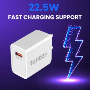 Tunez C30 22.5W Fast Charging Adaptor QC 3.0 | Made In India | USB-A Charger