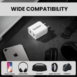 Tunez C20 3.4A Dual Port 17W Fast Charging Adaptor | Made In India | USB-A Charger