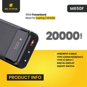 My Power M650F 20K mAh  65 Watt Powerbank For Laptop And Mobile