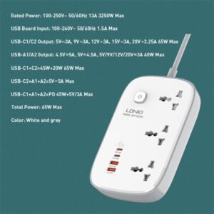 3 AC Outlets 4 USB Power Strip SC3416