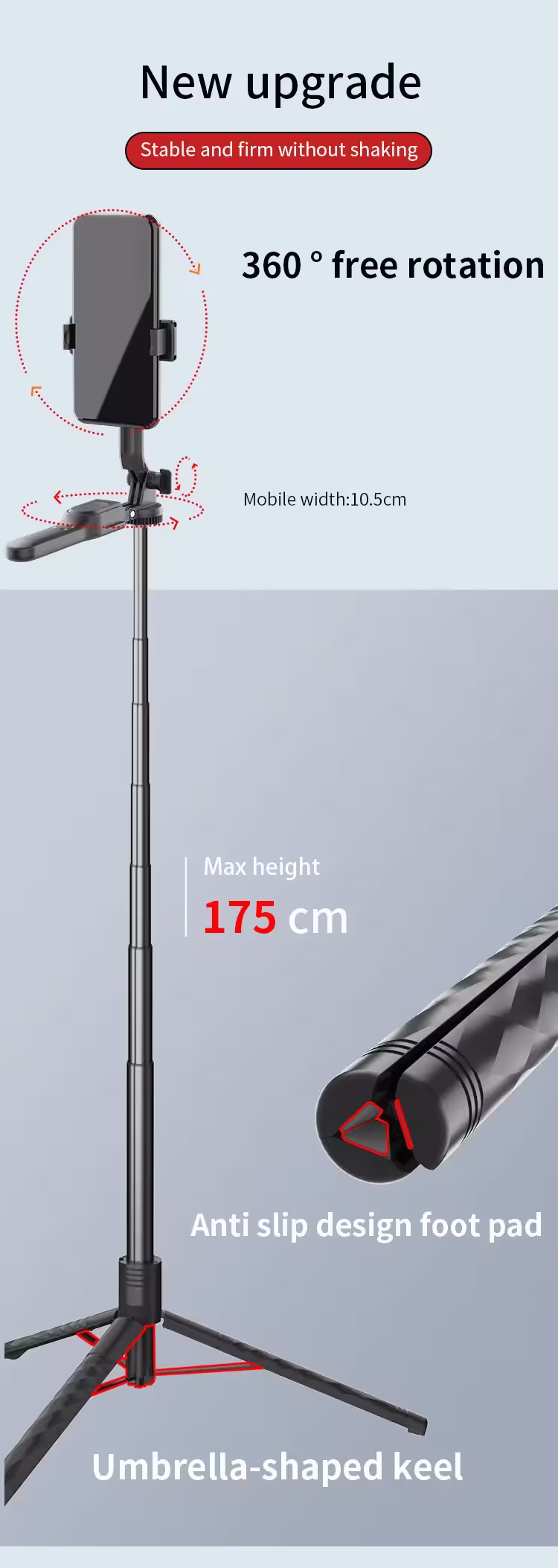 Jmary KT-239 Telescopic Phone Selfie Stick Tripod With 360° Free Rotation Angle