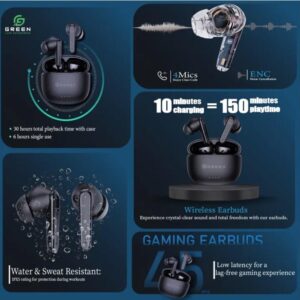 Green Leaf-141 True ENC Wireless Gaming Earbuds