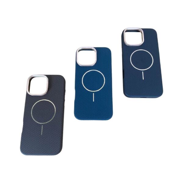 Fashion Carbon Fiber Texture MagSafe Phone Case With Lens Kick Stand For iPhone