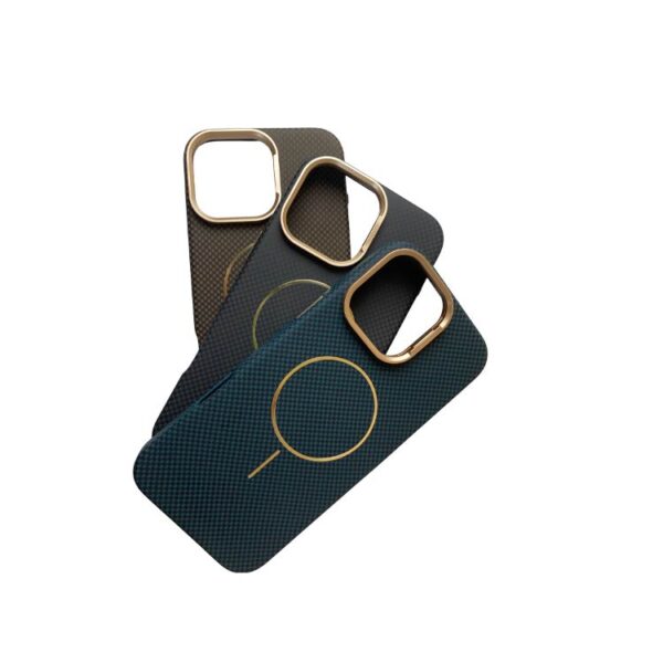 Fashion Carbon Fiber Texture MagSafe Phone Case With Lens Kick Stand For iPhone
