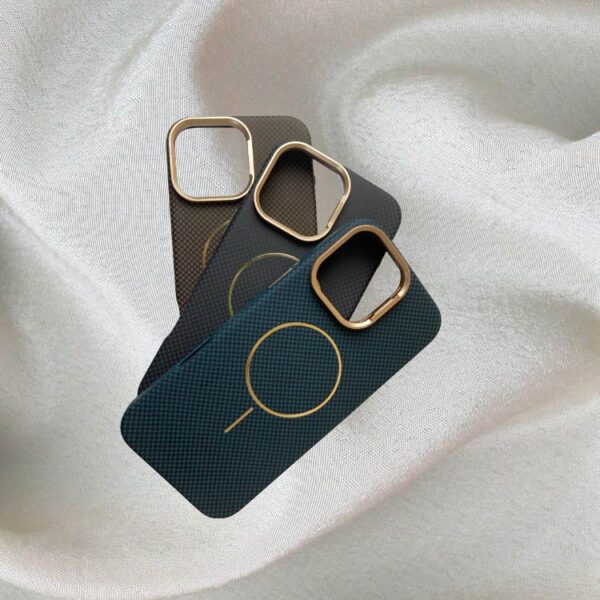 Fashion Carbon Fiber Texture MagSafe Phone Case With Lens Kick Stand For iPhone