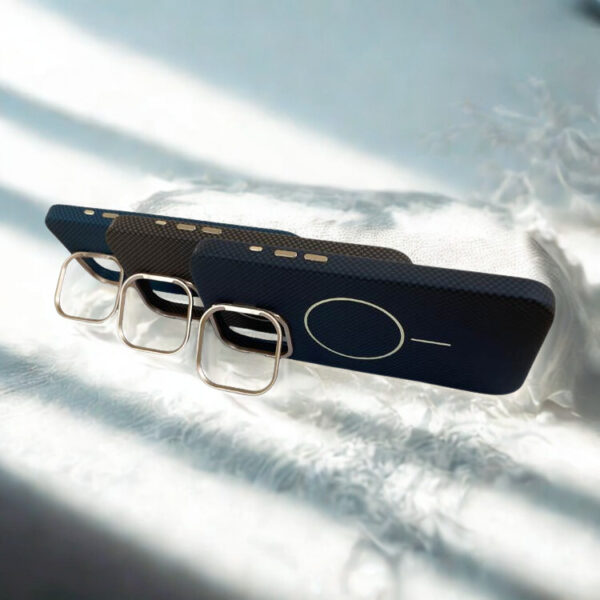 Fashion Carbon Fiber Texture MagSafe Phone Case With Lens Kick Stand For iPhone