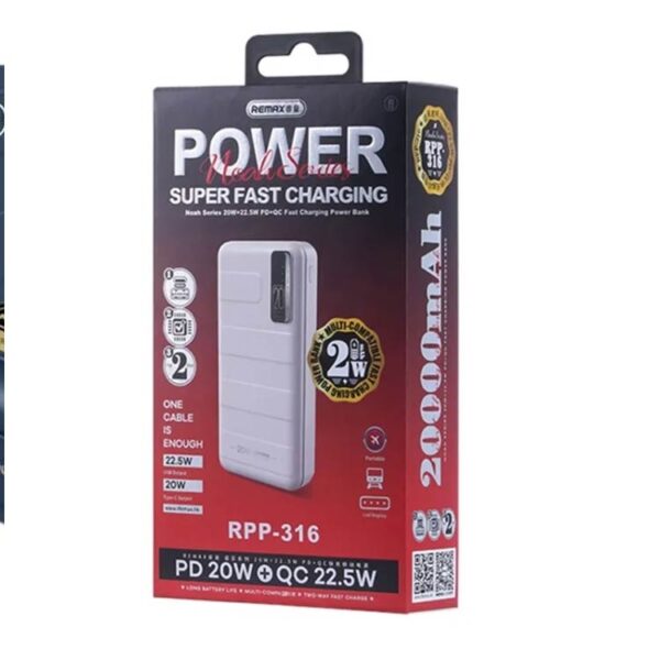 Remax RPP 316 Noah Series 20000 mAh Power Bank PD20W Plus QC22.5W Fast Charging