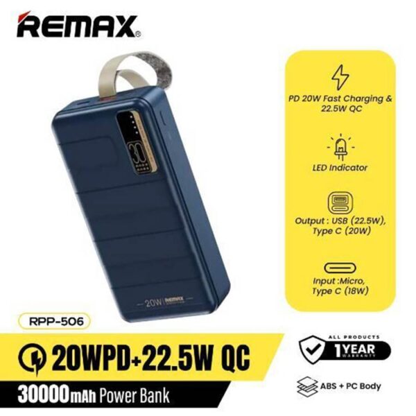Remax RPP 506 Noah Series 30000 mAh PD20W + QC22.5W Fast Charging Power Bank