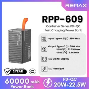 REMAX RPP-609 Container Series 60000mAh PD+QC Fast Charging Power Bank(PD 20W+QC 22.5W)