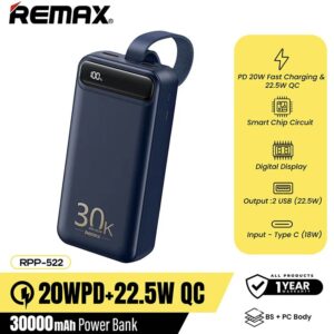Remax RPP 522 Bole Series 30000 mAh PD22.5W + QC20W Fast Charging Power Bank