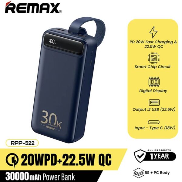 Remax RPP 522 Bole Series 30000 mAh PD22.5W + QC20W Fast Charging Power Bank