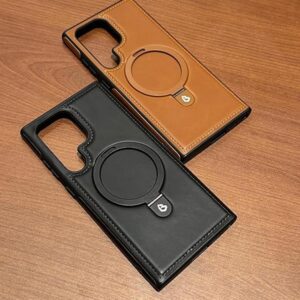 Luxury PU Leather Magnetic Bracket Ring Magsafe Case