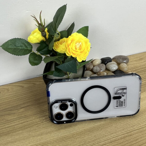 For iPhone 14 Series Transparent TPU Magsafe Case with Kick Stand Lens Protector