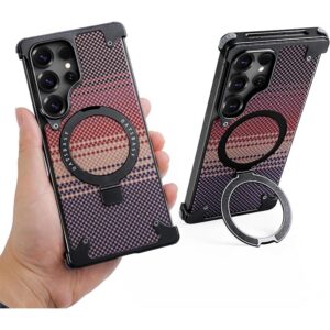 For Samsung S25 Ultra Frameless Shell Fiber Metal Aluminum Case Built-in Magnetic O-ring Kickstand