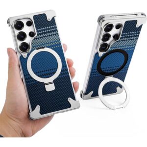 For Samsung S25 Ultra Frameless Shell Fiber Metal Aluminum Case Built-in Magnetic O-ring Kickstand