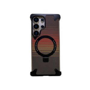 For Samsung S25 Ultra Frameless Shell Fiber Metal Aluminum Case Built-in Magnetic O-ring Kickstand