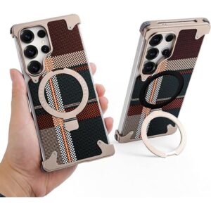 For Samsung S25 Ultra Frameless Shell Fiber Metal Aluminum Case Built-in Magnetic O-ring Kickstand