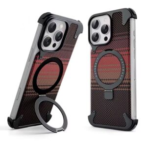 For iPhone 16 Pro Max Frameless Shell Fiber Metal Aluminum Case Built-in Magnetic O-ring Kickstand