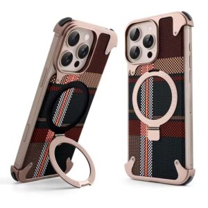For iPhone 16 Pro Max Frameless Shell Fiber Metal Aluminum Case Built-in Magnetic O-ring Kickstand