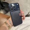 For iPhone 17 Pro Max Luxury Nano Acrylic Matte Magnetic iPhone Case - Blue
