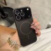 For iPhone 17 Pro Max Luxury Nano Acrylic Matte Magnetic iPhone Case - Black