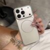 For iPhone 17 Pro Max Luxury Nano Acrylic Matte Magnetic iPhone Case - Silver