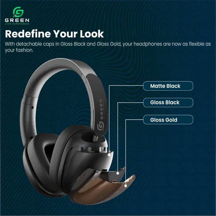 Green Symphony Hybrid ANC Headphones with 40–50dB noise cancellation, 100-hour battery, and Bluetooth JL5.4.