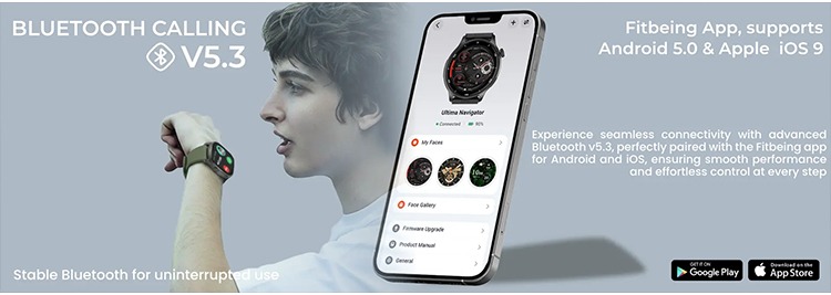 Ultima Watch Navigator 1.43 inch AMOLED display rugged smartwatch with GPS, altimeter, and barometer