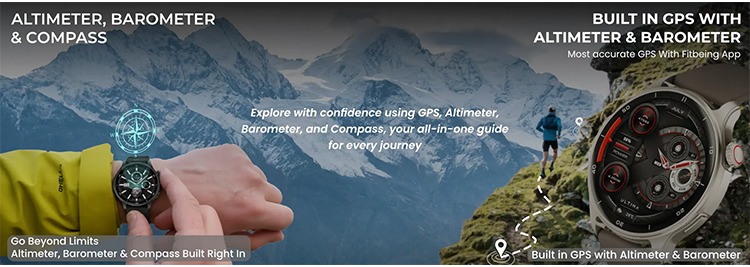 Ultima Watch Navigator 1.43 inch AMOLED display rugged smartwatch with GPS, altimeter, and barometer