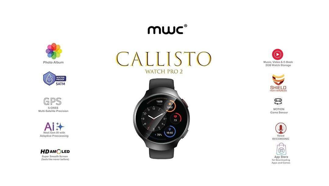 AI Tracking, Magnetic Fast Charging, Notifications & Calls, MWC Callisto Watch Pro 2