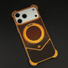 For iPhone 17 Pro Max Frameless Shell Fiber Metal Aluminum Case Built-in Magnetic O-ring Kickstand - Orange