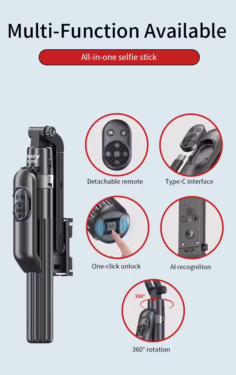 JMARY KT-299 AI Tracking Selfie Tripod with Bluetooth Remote