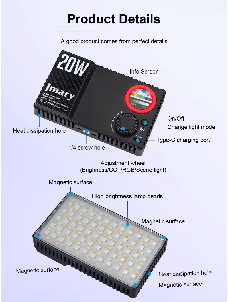 Jmary FM-180RGB RGB LED video fill light for photography and vlogging