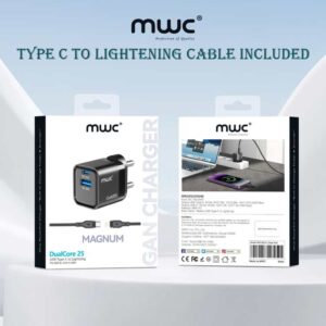 MWC Magnum DualCore 25W GaN Charger (USB-A + Type-C) C To L Cable
