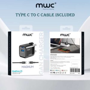 MWC Magnum DualCore 25W GaN Charger (USB-A + Type-C) C To C Cable