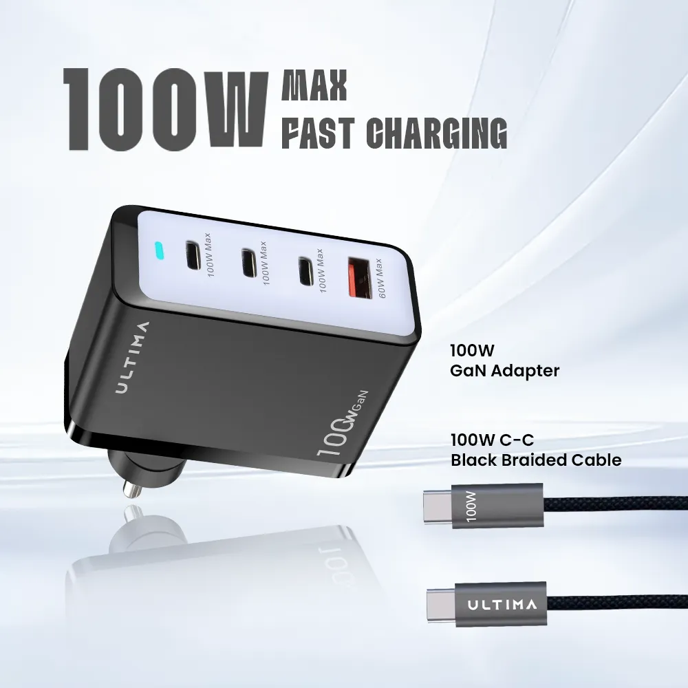 Ultima Rapid 100W GaN 4-Port Fast Charger in Nepal | 3 Type-C PD & USB-A Charger