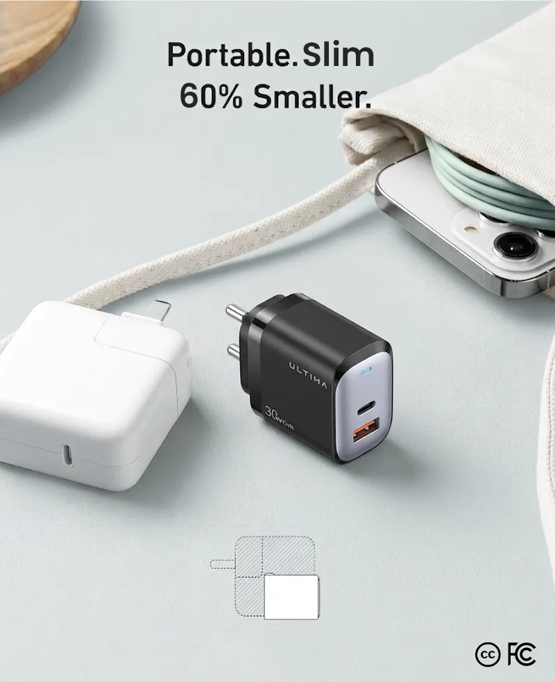 Ultima Rapid 30W GaN Dual Port Fast Charger in Nepal | USB-A & Type-C PD Charger