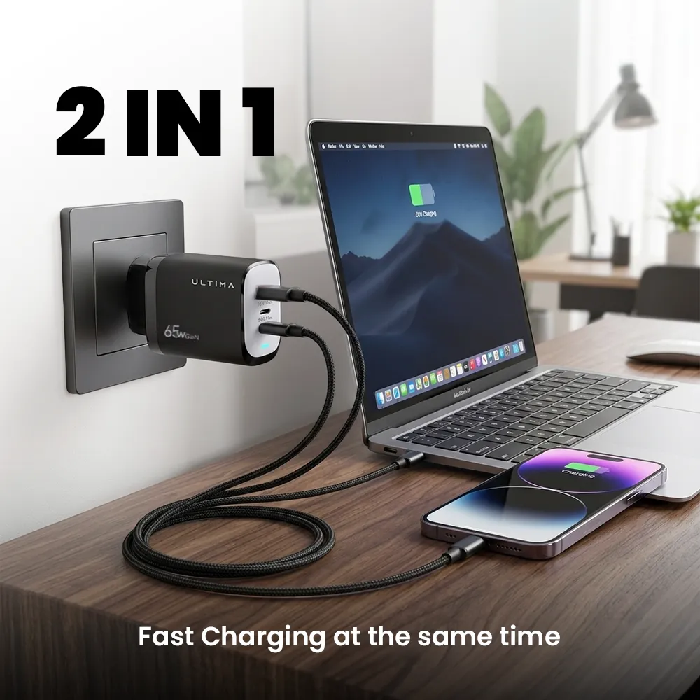 Ultima Rapid 65W GaN Dual Port Fast Charger in Nepal | Type-C PD Laptop Charger