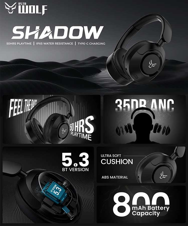 🎧 Asta Wolf Shadow Wireless ANC Headphones (50H Playtime, 35dB ANC) 🔥 Product Title (SEO Optimized) Asta Wolf Shadow Wireless ANC Headphones – 50H Playtime, 35dB Active Noise Cancellation, Bluetooth 5.3, Fast Charging (Type-C) 📝 Product Description Experience premium sound and uninterrupted focus with the Asta Wolf Shadow Wireless ANC Headphones. Designed for music lovers, gamers, and professionals, these headphones combine powerful Active Noise Cancellation (ANC) with long-lasting battery life and ultra-soft comfort. Whether you're traveling, working, or relaxing, the Asta Wolf Shadow delivers crystal-clear audio with deep bass and immersive sound quality. ⚡ Key Features 🎧 35dB Active Noise Cancellation (ANC) Block out background noise and enjoy pure audio anywhere. 🔋 Massive 50 Hours Playtime Long-lasting battery for uninterrupted music, calls, and entertainment. 📶 Bluetooth 5.3 Technology Faster pairing, stable connection, and low latency performance. 🔊 100% High Volume Output Powerful and clear sound with enhanced bass experience. ⚡ Type-C Fast Charging Quickly recharge and get back to your music. 🛋️ Ultra-Soft Ear Cushions Designed for all-day comfort without ear fatigue. 💧 IPX5 Water Resistance Sweat and splash resistant—perfect for workouts and outdoor use. 🧱 Premium ABS + Fabric Build Durable and stylish design for everyday use. 🎯 Why Choose Asta Wolf Shadow? Ideal for travel, office, gaming, and daily use Perfect balance of performance + comfort Competitive pricing with premium-level features Reliable wireless performance for all devices 📦 Specifications Battery Capacity: 800mAh Playtime: Up to 50 Hours Bluetooth Version: 5.3 Charging Port: Type-C Noise Cancellation: Up to 35dB ANC Water Resistance: IPX5 Material: ABS + Fabric Finish 📱 Compatibility Works seamlessly with: Android Smartphones iPhones Laptops & PCs Tablets Bluetooth-enabled devices 💰 Price in Nepal Best Price in Nepal: Rs. 3,399 (Adjust based on your pricing strategy) 🛒 Call to Action 👉 Upgrade your listening experience today with the Asta Wolf Shadow ANC Headphones. Order now from Esagun.com for fast delivery across Nepal!